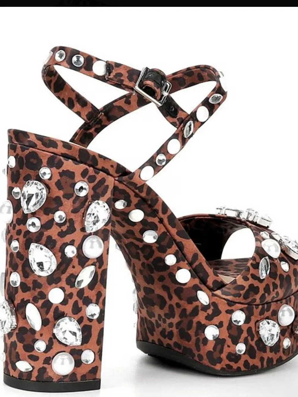 Gianni Bini Women’s Leopard Print Platform Sandals w/Crystal Embellishments NWOB